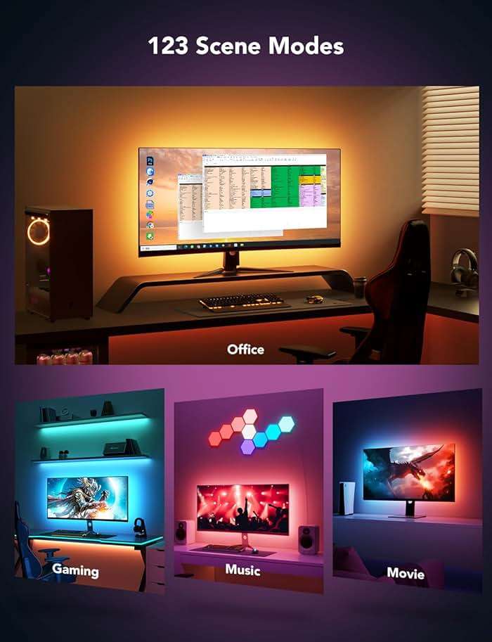Govee Gaming Light for Monitor G1, RGBIC LED Backlight for 27-34 Inch PC, Smart LED Lights for Monitors with Color Matching, Adapts to Curved Monitors, Double Strip Light Beads with 123 Scene Modes - Image 5