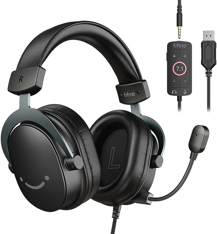 FIFINE Wired Gaming Headset, Gamer Headset with 3.5mm and USB Dual Connectivity, 7.1 Surround Sound, Tuned 50mm Drivers, Detachable Mic, Over-Ear Headphones for PC/PS5/Xbox, Black-AmpliGame H9 - Image 1