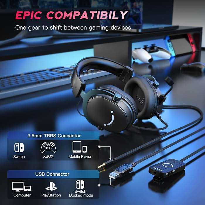 FIFINE Wired Gaming Headset, Gamer Headset with 3.5mm and USB Dual Connectivity, 7.1 Surround Sound, Tuned 50mm Drivers, Detachable Mic, Over-Ear Headphones for PC/PS5/Xbox, Black-AmpliGame H9 - Image 2