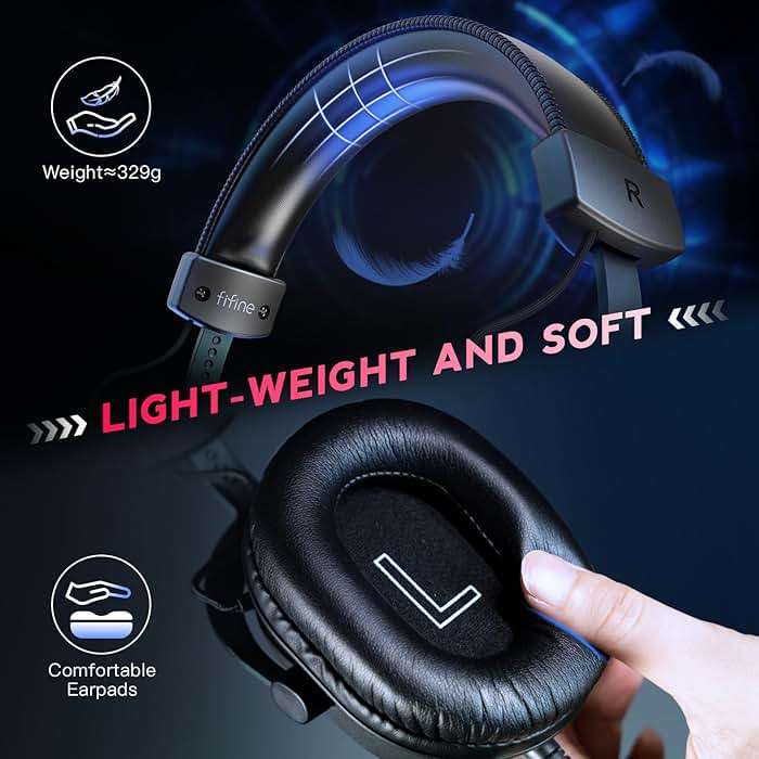 FIFINE Wired Gaming Headset, Gamer Headset with 3.5mm and USB Dual Connectivity, 7.1 Surround Sound, Tuned 50mm Drivers, Detachable Mic, Over-Ear Headphones for PC/PS5/Xbox, Black-AmpliGame H9 - Image 4