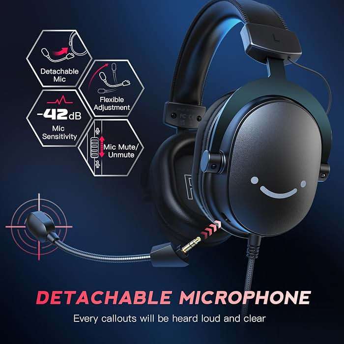 FIFINE Wired Gaming Headset, Gamer Headset with 3.5mm and USB Dual Connectivity, 7.1 Surround Sound, Tuned 50mm Drivers, Detachable Mic, Over-Ear Headphones for PC/PS5/Xbox, Black-AmpliGame H9 - Image 5