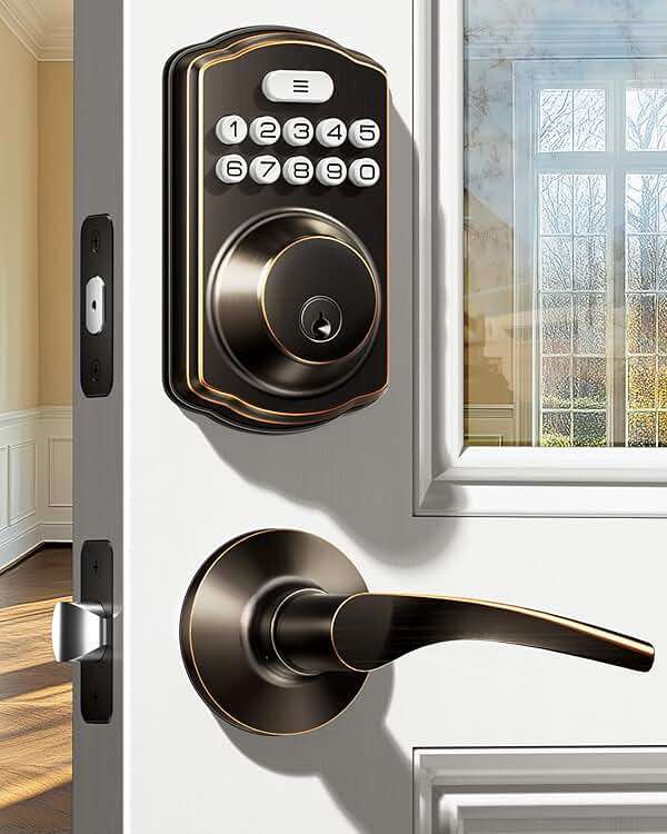 Veise Keyless Entry Door Lock with 2 Lever Handles - Electronic Keypad Deadbolt, Easy Installation Digital Smart Front Door Lock Set, Oil Rubbed Bronze - Image 1