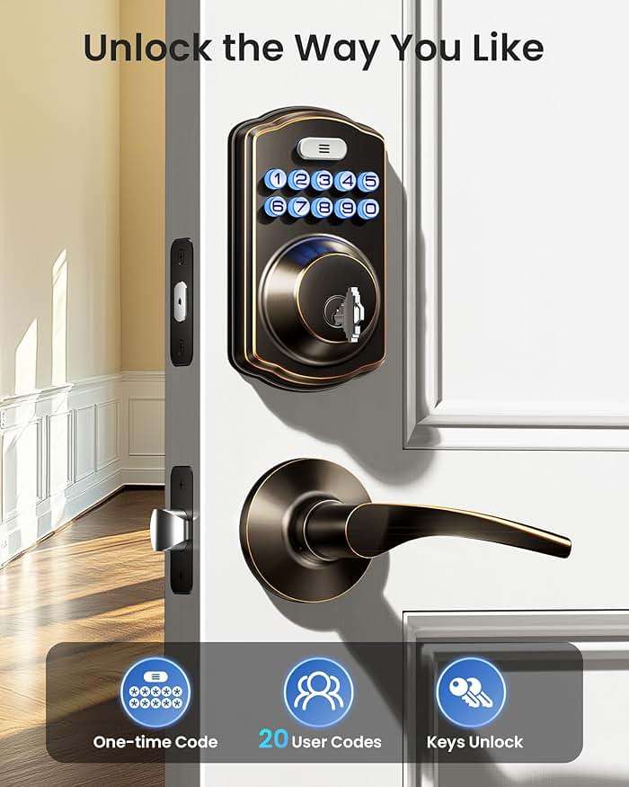 Veise Keyless Entry Door Lock with 2 Lever Handles - Electronic Keypad Deadbolt, Easy Installation Digital Smart Front Door Lock Set, Oil Rubbed Bronze - Image 2