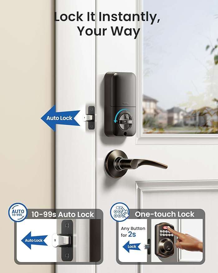Veise Keyless Entry Door Lock with 2 Lever Handles - Electronic Keypad Deadbolt, Easy Installation Digital Smart Front Door Lock Set, Oil Rubbed Bronze - Image 5