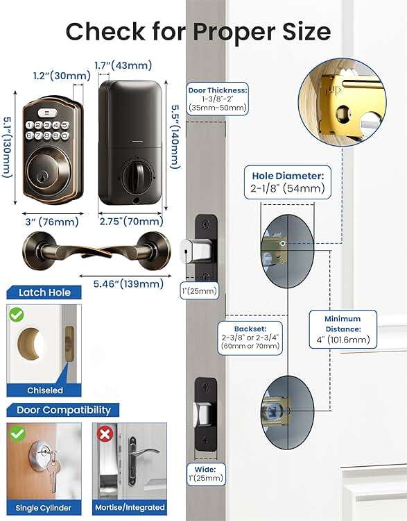 Veise Keyless Entry Door Lock with 2 Lever Handles - Electronic Keypad Deadbolt, Easy Installation Digital Smart Front Door Lock Set, Oil Rubbed Bronze - Image 6