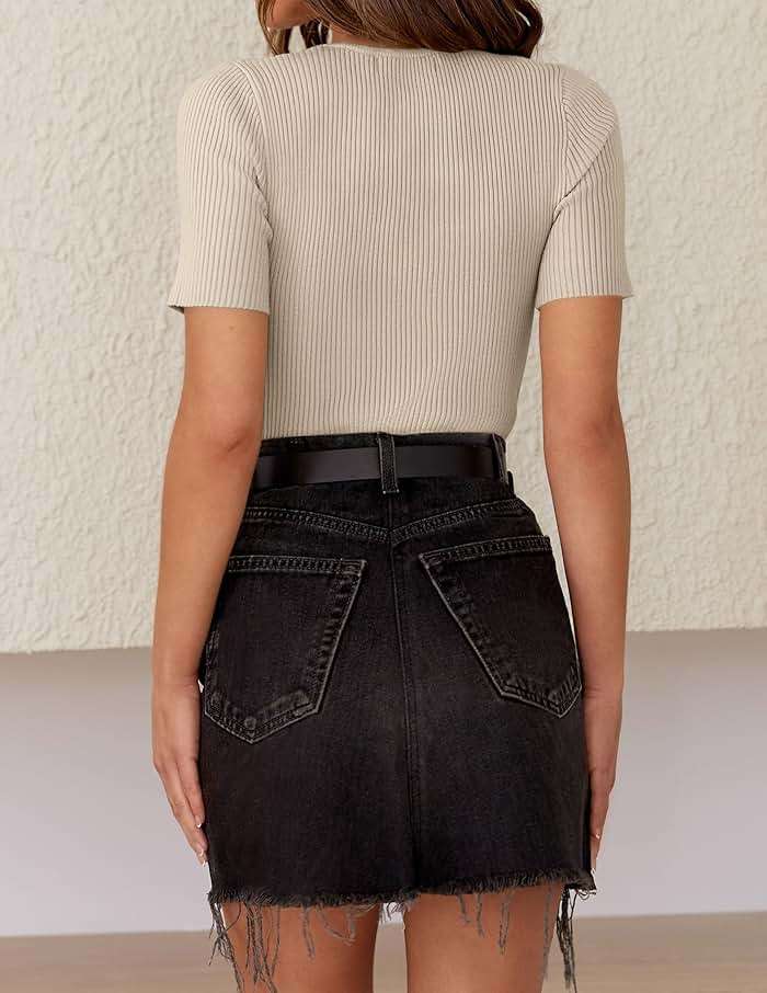 ZESICA Women's Short Sleeve Sweater Tops 2026 Summer Crewneck T Shirt Ribbed Knit Slim Fit Basic Solid Color Tee - Image 4
