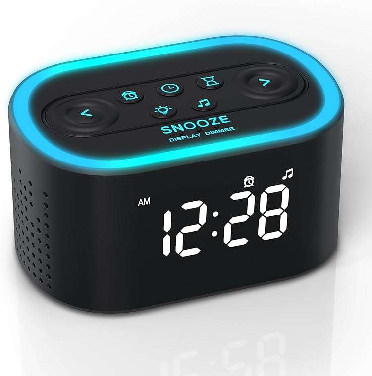 REACHER Digital Alarm Clock & White Noise Sound Machine, 21 Soothing Sounds, 7 Wake Up Sounds, 8 Night Lights, 32-Level Volume, 9 Sleep Timer, Memory Function for Kid, Adult, Bedroom, Nightstand - Image 1
