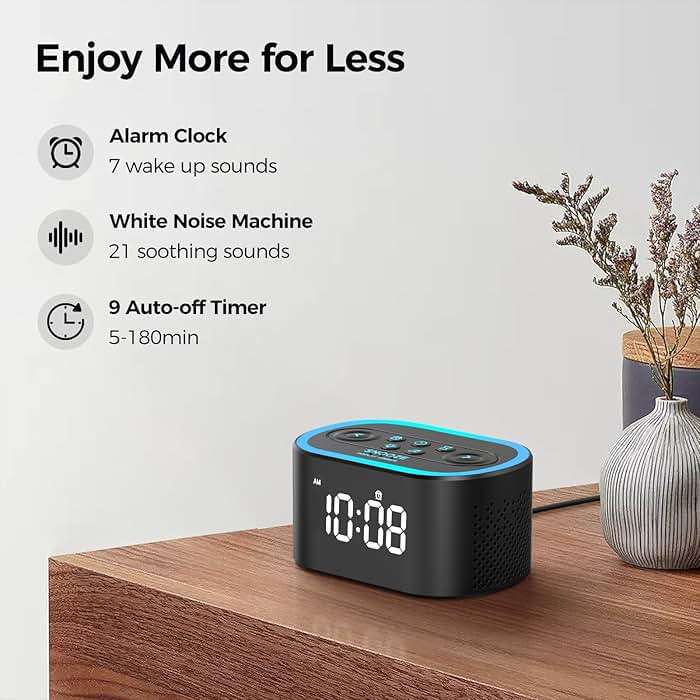 REACHER Digital Alarm Clock & White Noise Sound Machine, 21 Soothing Sounds, 7 Wake Up Sounds, 8 Night Lights, 32-Level Volume, 9 Sleep Timer, Memory Function for Kid, Adult, Bedroom, Nightstand - Image 2