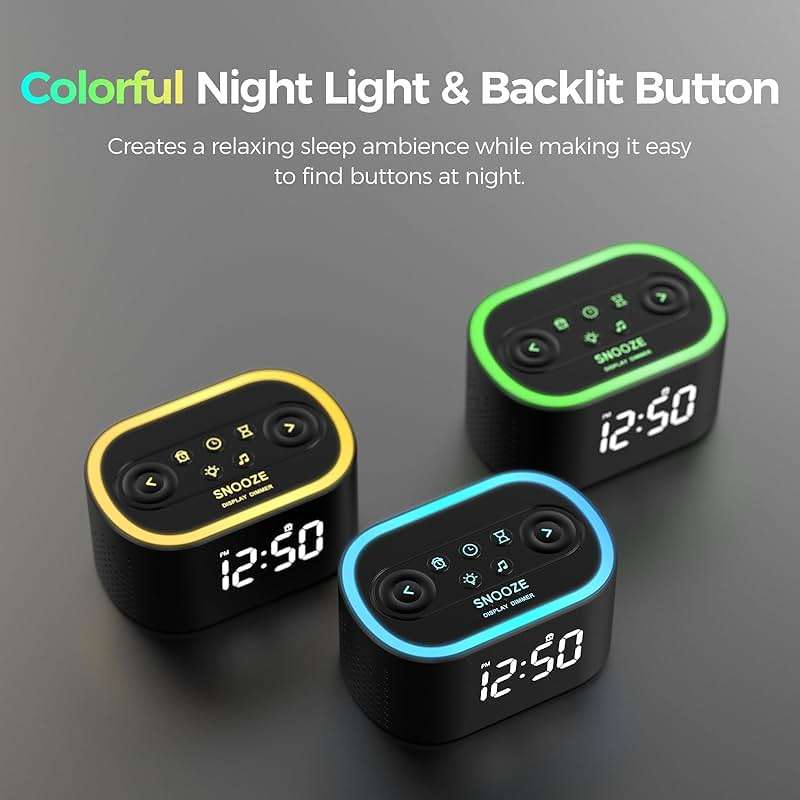 REACHER Digital Alarm Clock & White Noise Sound Machine, 21 Soothing Sounds, 7 Wake Up Sounds, 8 Night Lights, 32-Level Volume, 9 Sleep Timer, Memory Function for Kid, Adult, Bedroom, Nightstand - Image 7