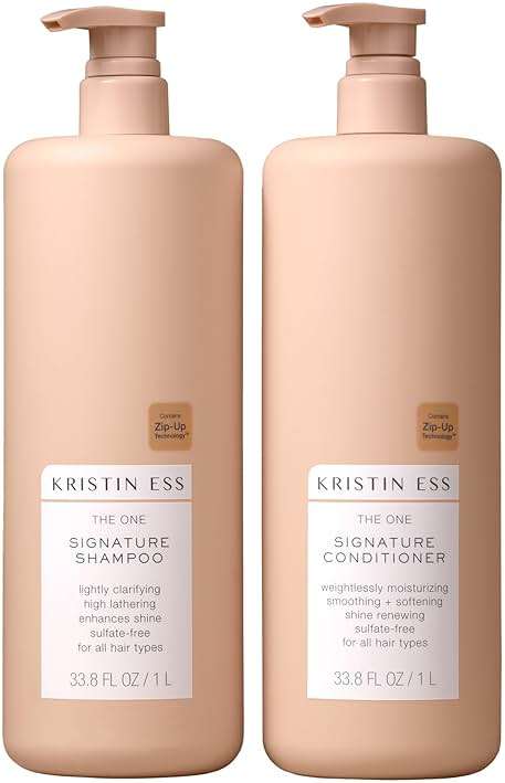 Kristin Ess Signature Shampoo and Conditioner Set with Pumps | Daily Sulfate Free, Color Safe, Hydrating, Moisturizes, Adds Softness & Shine - Pear Fragrance, 33.8 fl oz each 2-pack - Image 1