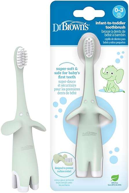 Dr. Brown's Infant-to-Toddler Toothbrush, Elephant, Mint, 0-3 Years - Image 1