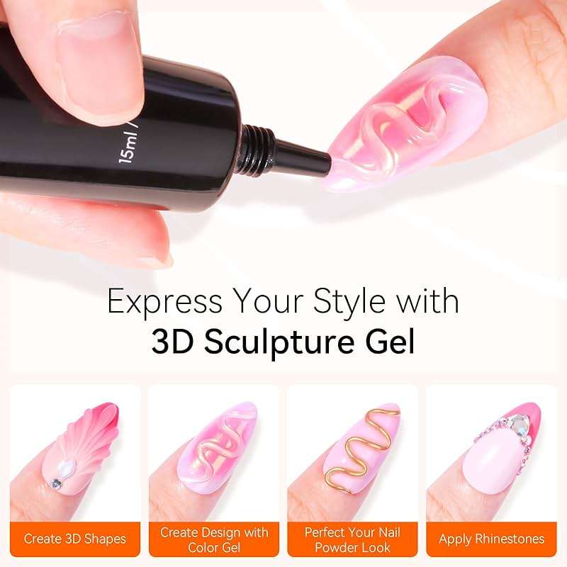 Makartt 3D Gel Nail Art, Sculpting Gel Glue for Drawing, Molding, Sculpture, Gems and Decoration, No Wipe Clear Gel Polish for DIY Nail Designs, 15g - Image 2