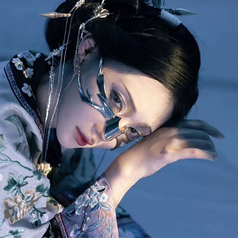 CyberPunk Cyborg Masquerade Mask, Half Face Mardi Gras Mask Metal Mask Liquid Irregular Fluid Face for women - Image 6