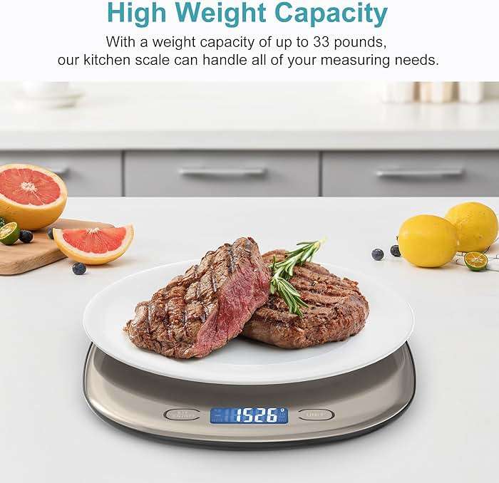 Ultrean High Capacity Food Scale, 33lb Rechargeable Digital Kitchen Scale with LCD Display, Slim & Lightweight Design, 1g Precise Graduation, Weight Grams and Ounces for Cooking, Baking & Meal Prep - Image 7