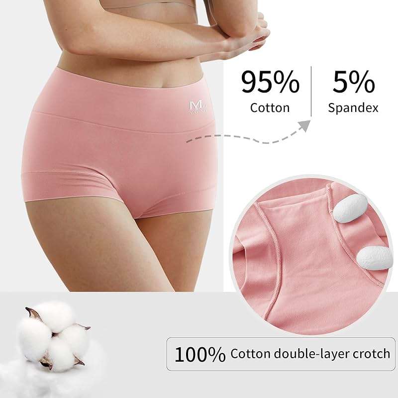 MEIYATING Boy Shorts Underwear for Women High Waisted Cotton Panties Stretch Briefs 4 Pack Plus Size - Image 4