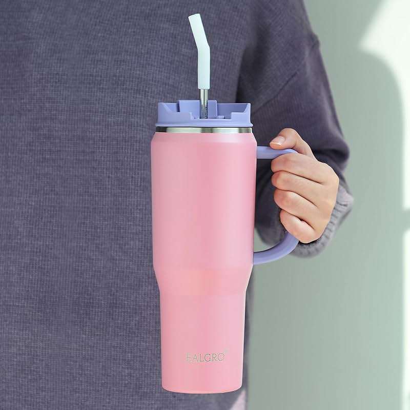 EALGRO 40 oz Tumbler with Handle, Insulated Tumblers with Lid and Straw, Large Metal Sports Water Bottle Jug, Thermal Stainless Steel Travel Coffee Mug Cup, Black - Image 2