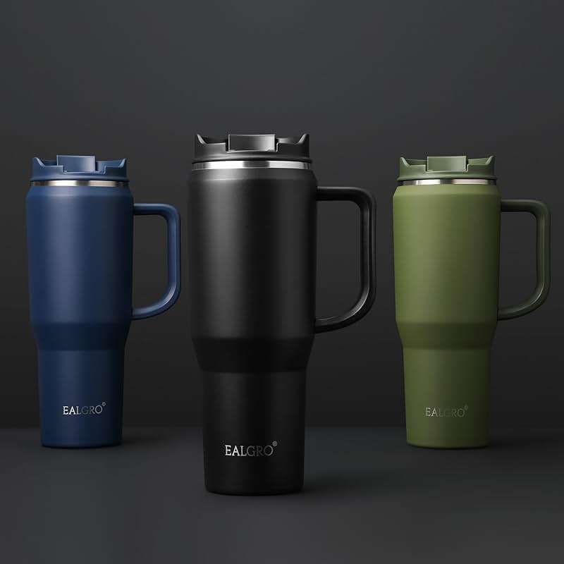 EALGRO 40 oz Tumbler with Handle, Insulated Tumblers with Lid and Straw, Large Metal Sports Water Bottle Jug, Thermal Stainless Steel Travel Coffee Mug Cup, Black - Image 6