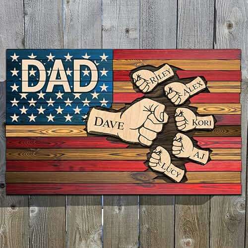Personalized gift for Dad Papa Grandpa wooden sign, Dad gifts from kids flag Independence day home decor, Fist bump Daddy and Kids wooden plaque, Hands flag 4th of july sign, Fathers day decorations - Image 2