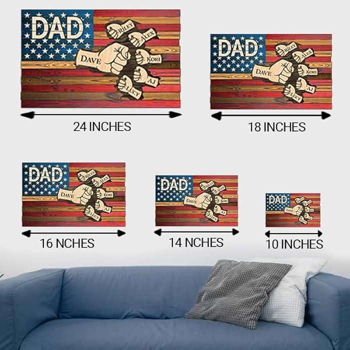 Personalized gift for Dad Papa Grandpa wooden sign, Dad gifts from kids flag Independence day home decor, Fist bump Daddy and Kids wooden plaque, Hands flag 4th of july sign, Fathers day decorations - Image 3