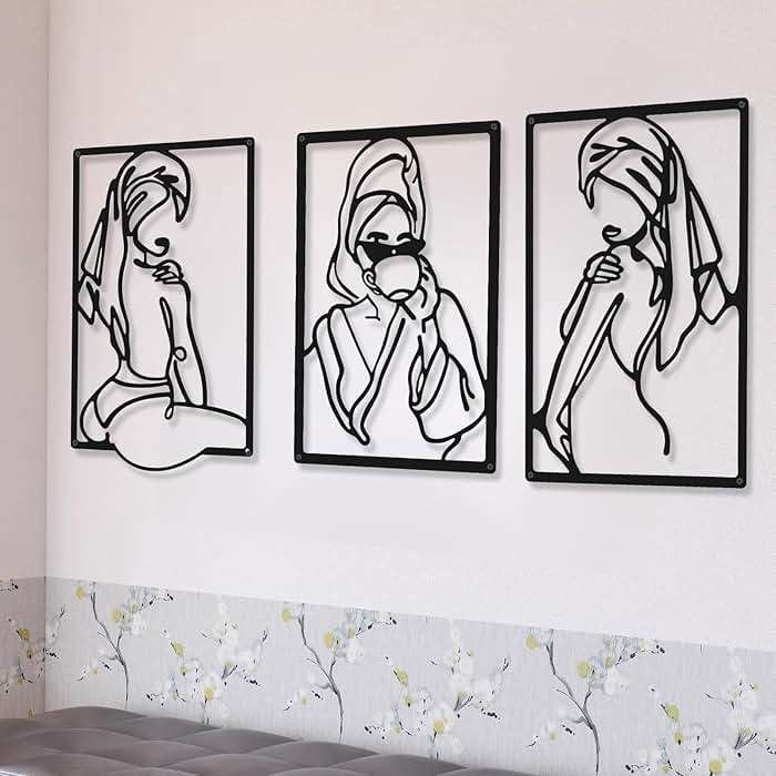 CHENGU 3 Pieces Metal Minimalist Abstract Woman Wall Art Line Drawing Wall Art Decor Single Line Female Home Hanging for Kitchen Bathroom Living Room - Image 1