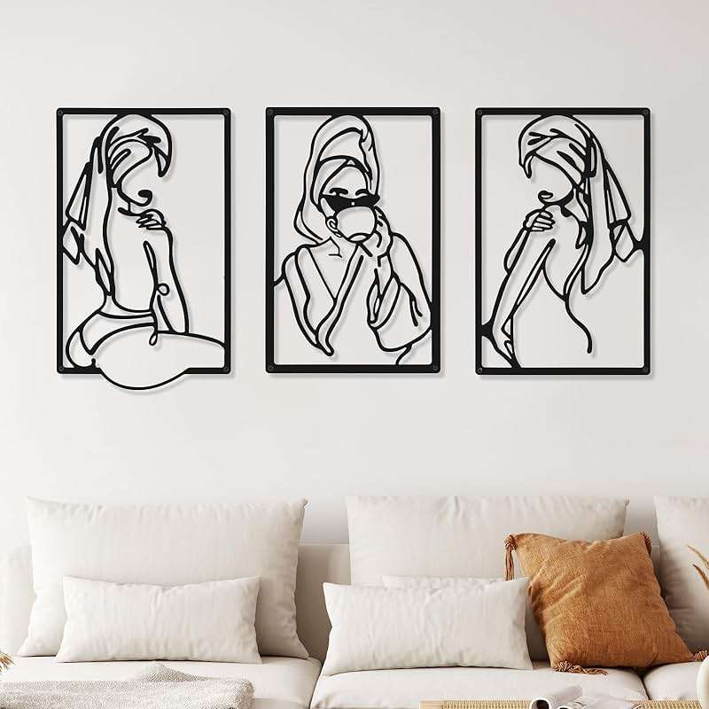 CHENGU 3 Pieces Metal Minimalist Abstract Woman Wall Art Line Drawing Wall Art Decor Single Line Female Home Hanging for Kitchen Bathroom Living Room - Image 3