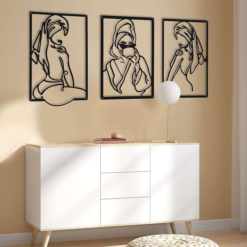 CHENGU 3 Pieces Metal Minimalist Abstract Woman Wall Art Line Drawing Wall Art Decor Single Line Female Home Hanging for Kitchen Bathroom Living Room - Image 5
