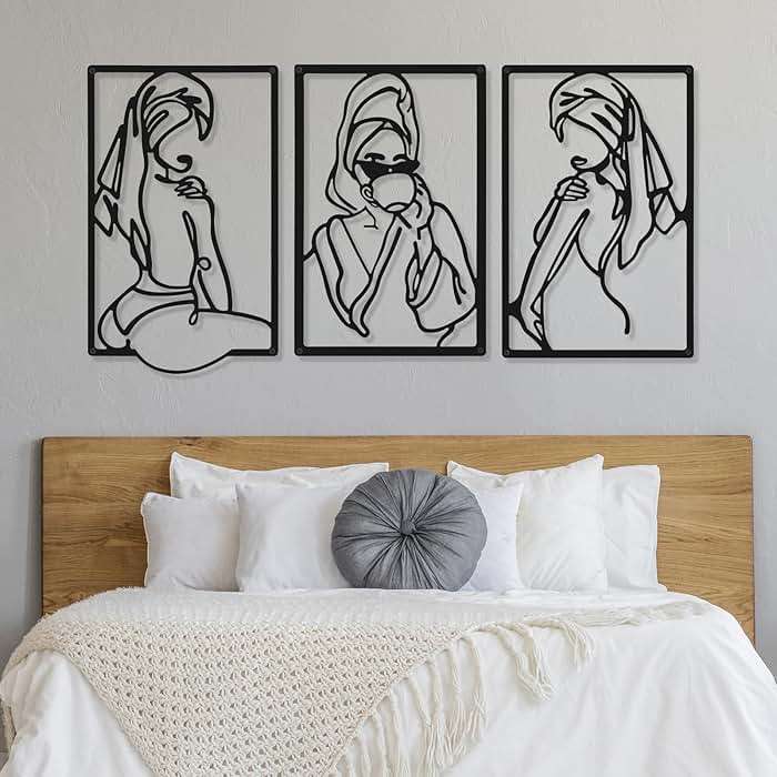 CHENGU 3 Pieces Metal Minimalist Abstract Woman Wall Art Line Drawing Wall Art Decor Single Line Female Home Hanging for Kitchen Bathroom Living Room - Image 7
