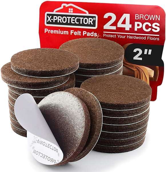 X-Protector Felt Furniture Pads - 24 Pcs 2" Round - Chair & Floor Protectors - For Hardwood Floors - Protect Your Floors! (Brown) - Image 1