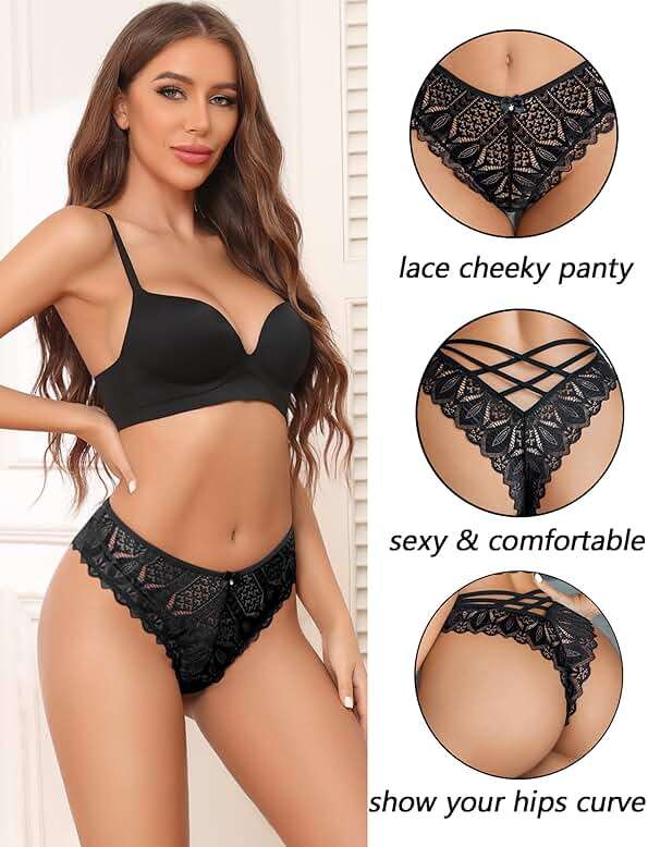 Avidlove Womens Underwear Lace Cheeky Panties Criss Cross Back Bikini Thongs Sexy Undies - Image 4