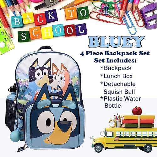 AI ACCESSORY INNOVATIONS Bluey 4 Piece Backpack Set for Pre School Girls & Boys, Kids 16" School Bag - Image 5