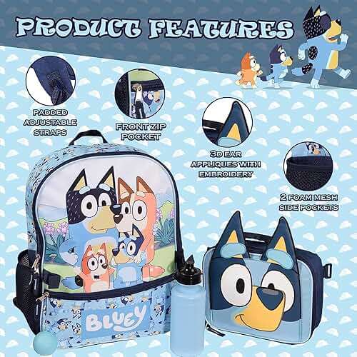 AI ACCESSORY INNOVATIONS Bluey 4 Piece Backpack Set for Pre School Girls & Boys, Kids 16" School Bag - Image 6