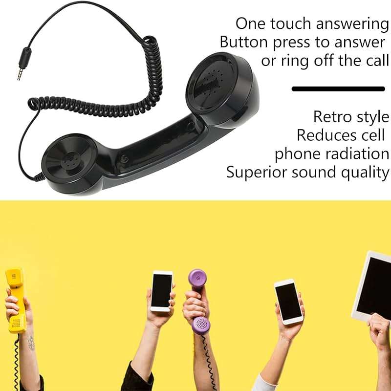 Retro Phone Handset, 3.5mm Cell Phone Receiver, Radiation Proof, HandheldCell Phone Telephone Handset for Mobile Phones Computers (Black) - Image 2
