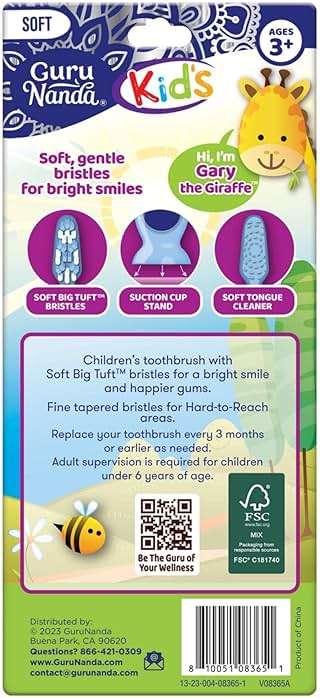 GuruNanda Kids Toothbrush with Suction Cup & Fun Animal Designs - Soft Bristles for Healthy Gums- Non-Slippery & Mess-Free Toothbrush, 3+ Age- 4 Count - Image 7