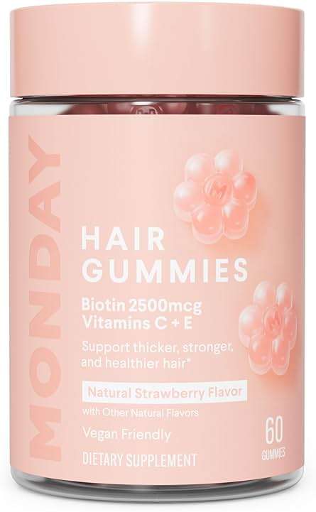 MONDAY HAIRCARE Hair Gummies with 2500 mcg Biotin, Vitamin C & Vitiman E for Thicker, Stronger and Healthier Hair 60ct - Image 1
