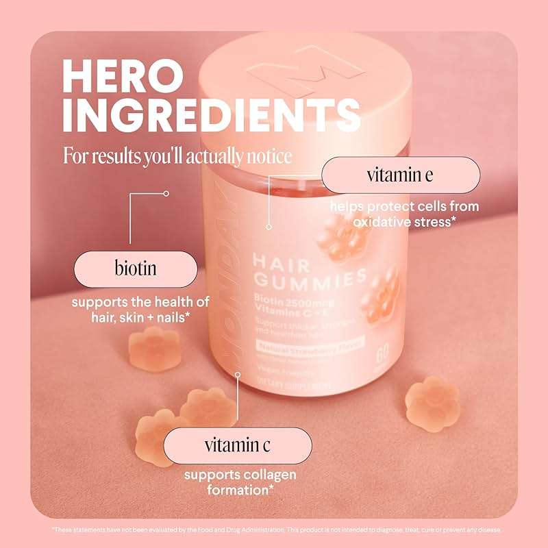 MONDAY HAIRCARE Hair Gummies with 2500 mcg Biotin, Vitamin C & Vitiman E for Thicker, Stronger and Healthier Hair 60ct - Image 4