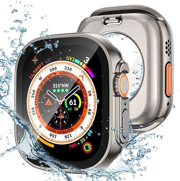 Tensea (2 in 1) for Waterproof Apple Watch Screen Protector Case Ultra 3/Ultra 2/Ultra 49mm Accessories, 360 Front and Back, iWatch PC Face Cover with Tempered Glass for Women Men, 49 mm - Image 1