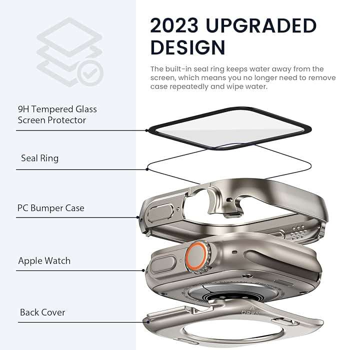 Tensea (2 in 1) for Waterproof Apple Watch Screen Protector Case Ultra 3/Ultra 2/Ultra 49mm Accessories, 360 Front and Back, iWatch PC Face Cover with Tempered Glass for Women Men, 49 mm - Image 3