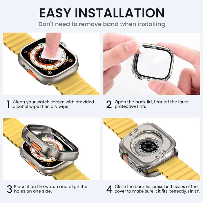 Tensea (2 in 1) for Waterproof Apple Watch Screen Protector Case Ultra 3/Ultra 2/Ultra 49mm Accessories, 360 Front and Back, iWatch PC Face Cover with Tempered Glass for Women Men, 49 mm - Image 7
