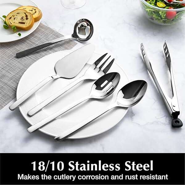 KINGSTONE Large Hostess Serving Utensils Set, 18/10 Stainless Steel Heavy Duty 10-inch Serving Utensils, Slotted Spoons, Forks, Tongs, Cake Pie Server for Buffet, Wedding, Party - Image 4