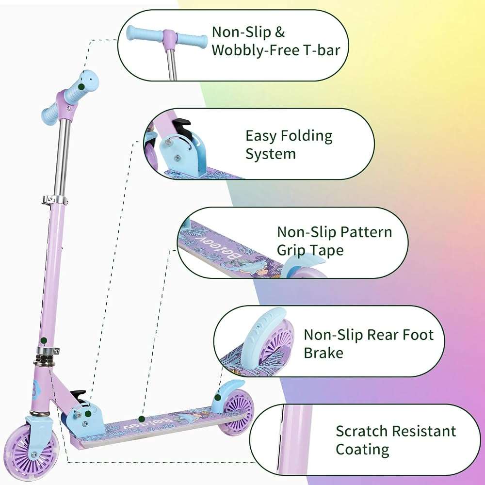 BELEEV V2 Scooters for Kids with Light-Up Wheels & Stem & Deck, 2 Wheel Folding Scooter for Girls Boys, 3 Adjustable Height, Non-Slip Pattern Deck, Lightweight Kick Scooter for Children Ages 3-12 - Image 6