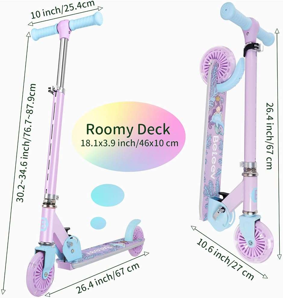 BELEEV V2 Scooters for Kids with Light-Up Wheels & Stem & Deck, 2 Wheel Folding Scooter for Girls Boys, 3 Adjustable Height, Non-Slip Pattern Deck, Lightweight Kick Scooter for Children Ages 3-12 - Image 7