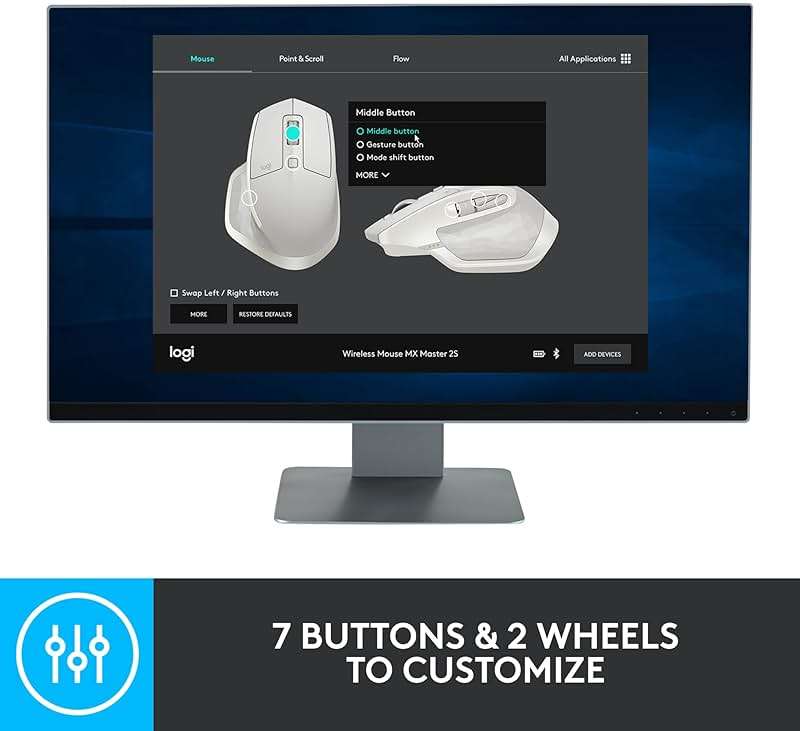 Logitech MX Master 2S Bluetooth Edition Wireless Mouse, Multi-Surface, Hyper-Fast Scrolling, Ergonomic, Rechargeable, Connects Up to 3 Mac/PC Computers - Graphite - Image 9