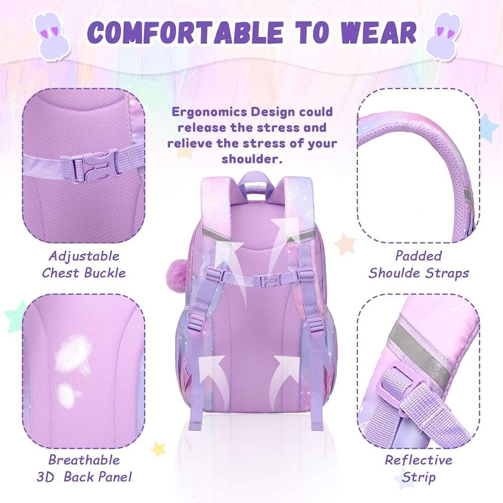 PIG PIG GIRL Kids Backpack for Girls - School Bags for Middle School Students - Book Bag for Elementary Primary - Kawaii Ita Backpack - Purple - Image 4