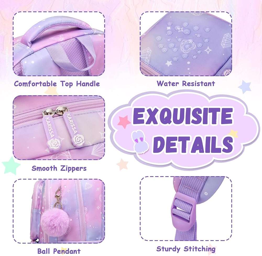 PIG PIG GIRL Kids Backpack for Girls - School Bags for Middle School Students - Book Bag for Elementary Primary - Kawaii Ita Backpack - Purple - Image 5