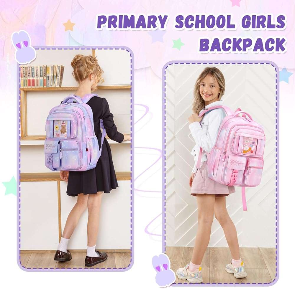 PIG PIG GIRL Kids Backpack for Girls - School Bags for Middle School Students - Book Bag for Elementary Primary - Kawaii Ita Backpack - Purple - Image 6