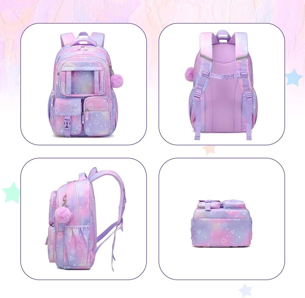 PIG PIG GIRL Kids Backpack for Girls - School Bags for Middle School Students - Book Bag for Elementary Primary - Kawaii Ita Backpack - Purple - Image 7