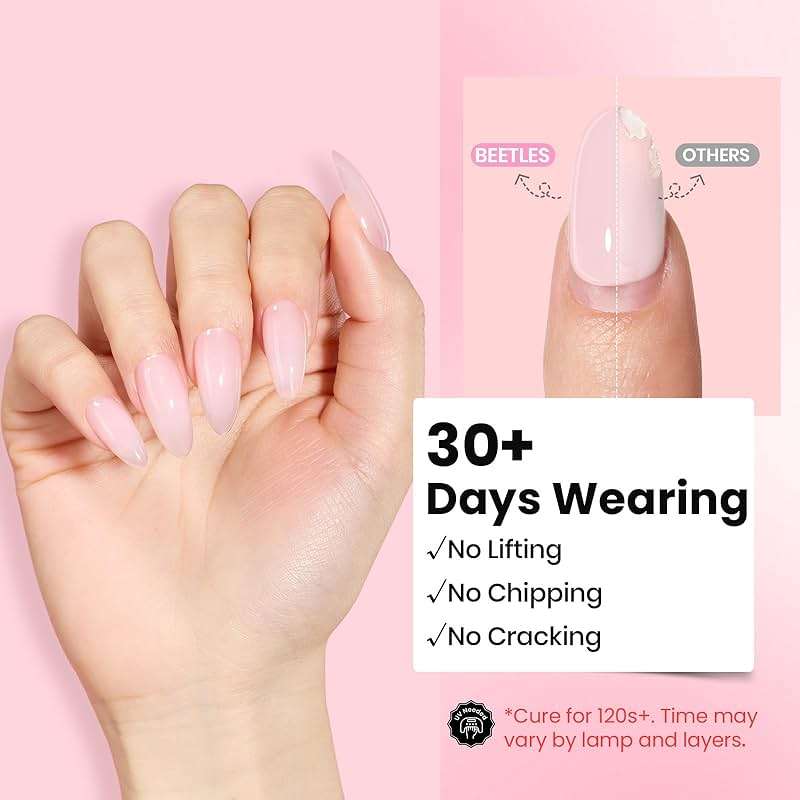 Beetles Builder Gel for Nails-3 Colors 9 in 1 Nail Extension Sculpting Building,Clear Nude Pink Hard Gel Kit with Base Top Coat for Pros,Gifts for Women,UV & LED Lamp Cured Needed - Image 6