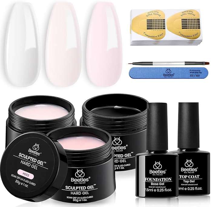 Beetles Builder Gel for Nails-3 Colors 9 in 1 Nail Extension Sculpting Building,Clear Nude Pink Hard Gel Kit with Base Top Coat for Pros,Gifts for Women,UV & LED Lamp Cured Needed - Image 8
