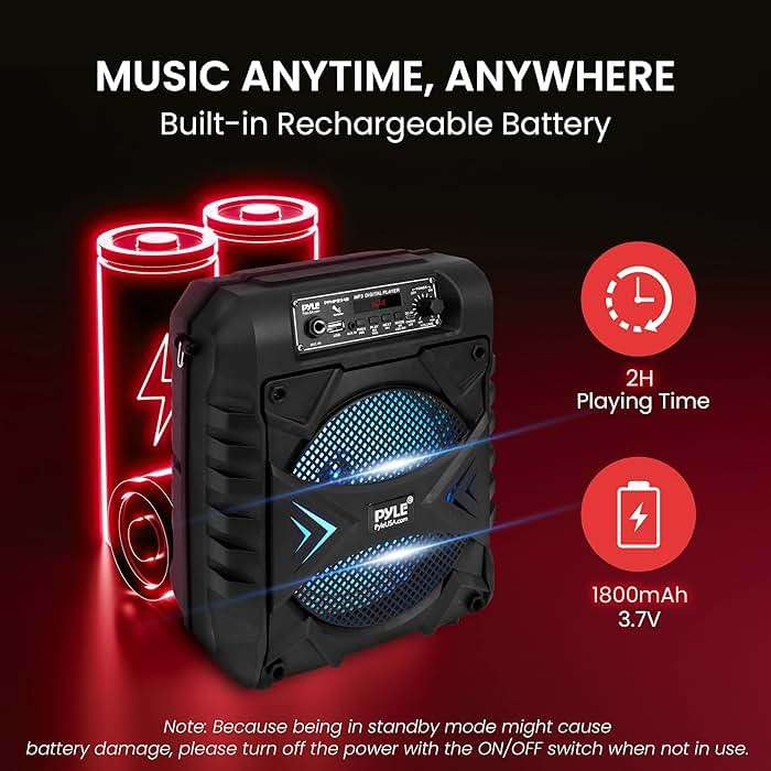Pyle Portable Bluetooth PA Speaker System, 300W Rechargeable Outdoor Bluetooth Speaker Portable PA System w/ 8” Subwoofer, AUX, Microphone in, Party Lights, MP3/USB, Radio, Remote - Image 5