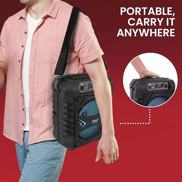 Pyle Portable Bluetooth PA Speaker System, 300W Rechargeable Outdoor Bluetooth Speaker Portable PA System w/ 8” Subwoofer, AUX, Microphone in, Party Lights, MP3/USB, Radio, Remote - Image 6